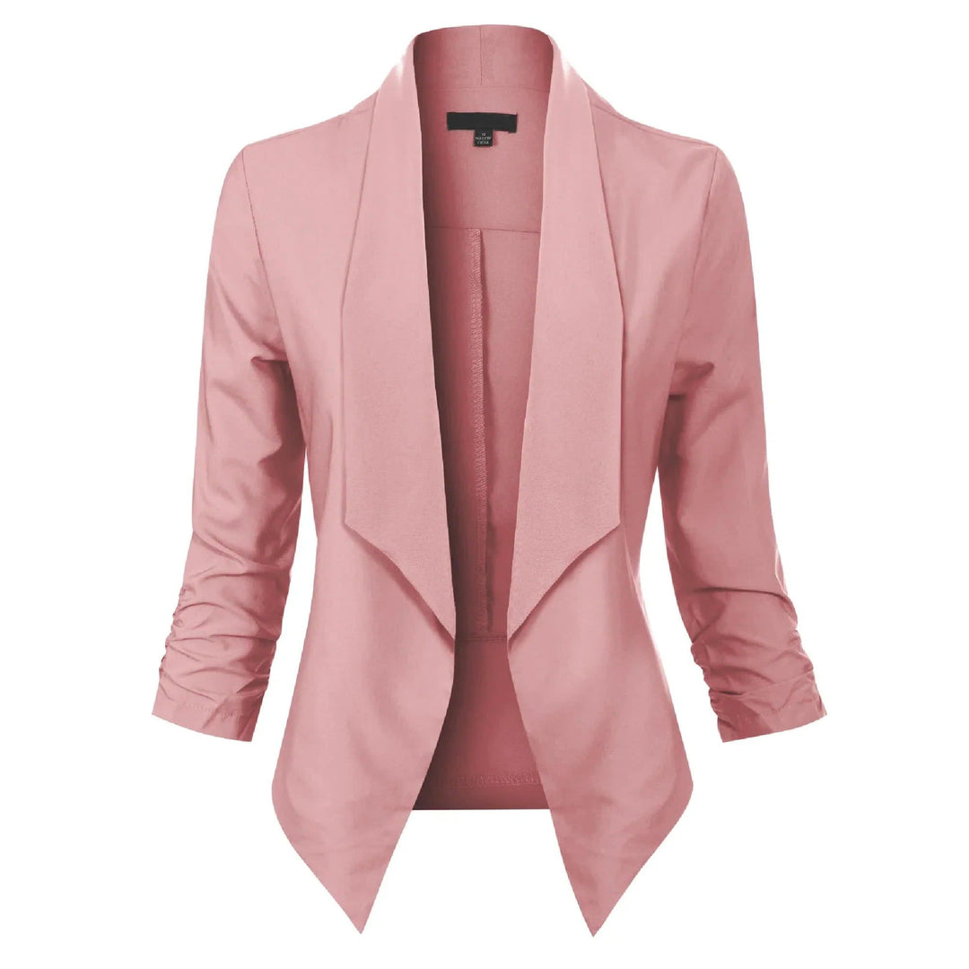Women's Open Front Blazer with Ruched Sleeves - Georgina - Pink