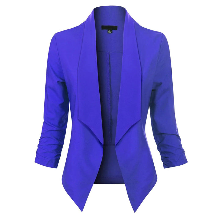 Women's Open Front Blazer with Ruched Sleeves - Georgina - Royal Blue