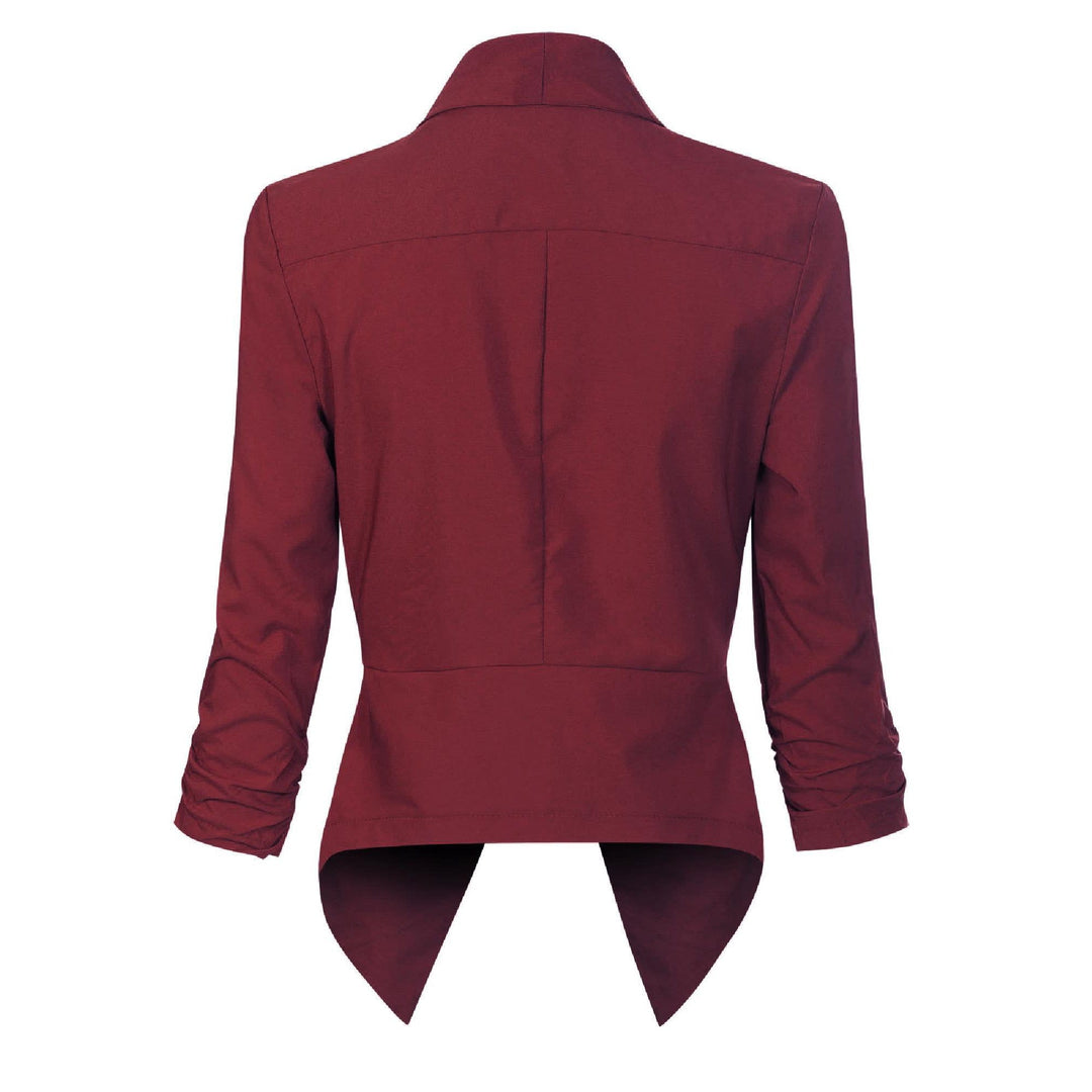 Women's Open Front Blazer with Ruched Sleeves - Georgina - Wine