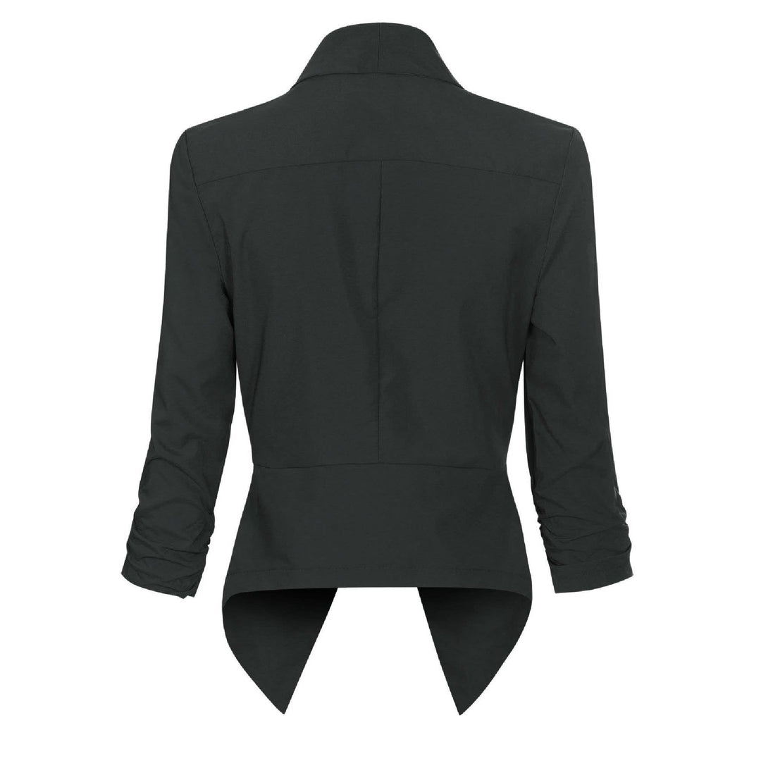 Women's Open Front Blazer with Ruched Sleeves - Georgina - Wine