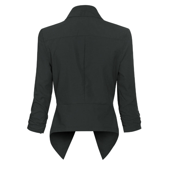 Women's Open Front Blazer with Ruched Sleeves - Georgina - Wine