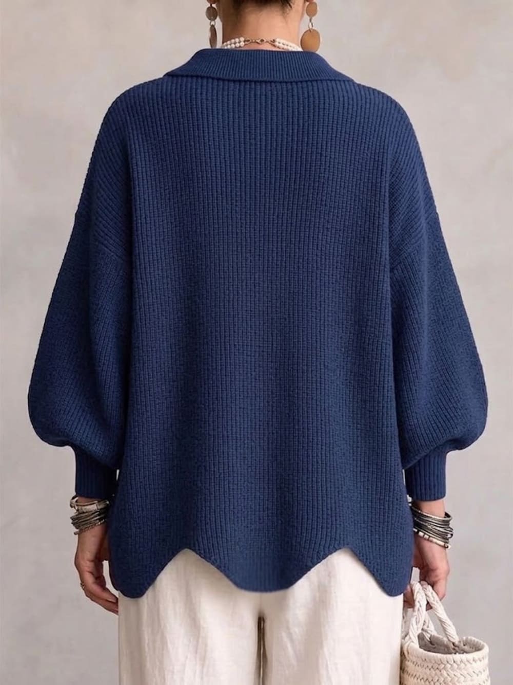 Women's Oversized Collared Cardigan with Large Buttons - Imelda - Navy