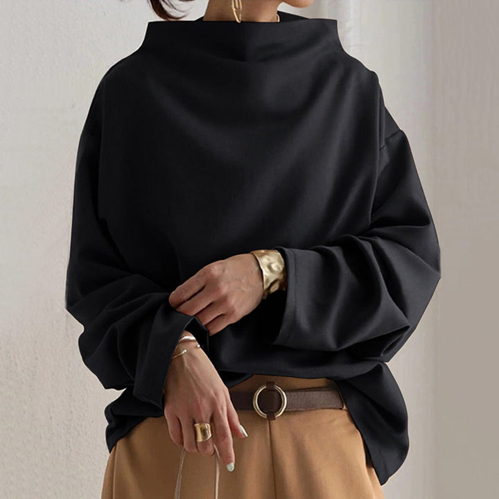 Women's Oversized Funnel Neck Top with Wide Sleeves - Ophelia - Black