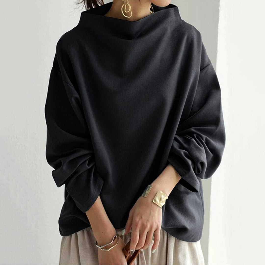 Women's Oversized Funnel Neck Top with Wide Sleeves - Ophelia - Black