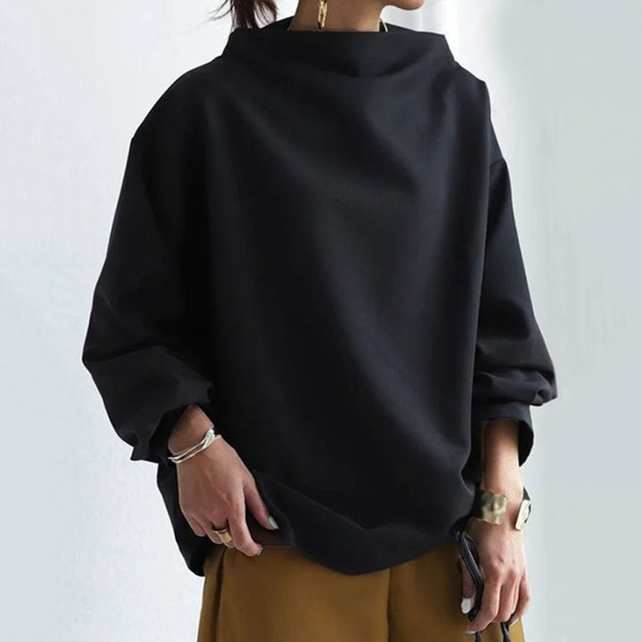 Women's Oversized Funnel Neck Top with Wide Sleeves - Ophelia - Black