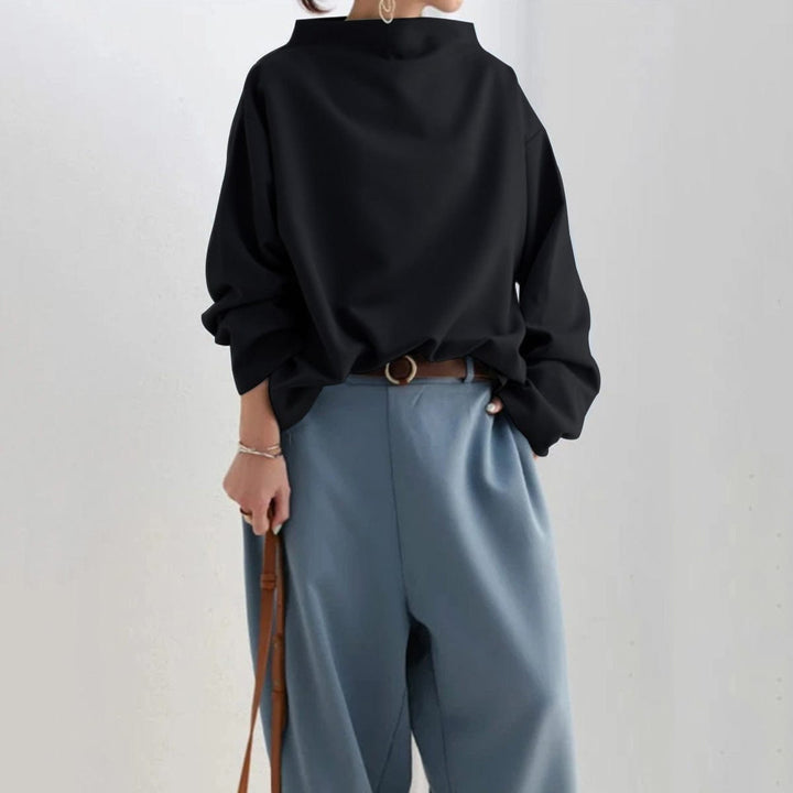 Women's Oversized Funnel Neck Top with Wide Sleeves - Ophelia - Black
