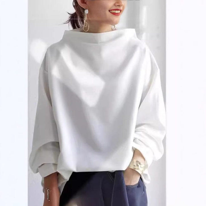 Women's Oversized Funnel Neck Top with Wide Sleeves - Ophelia - White