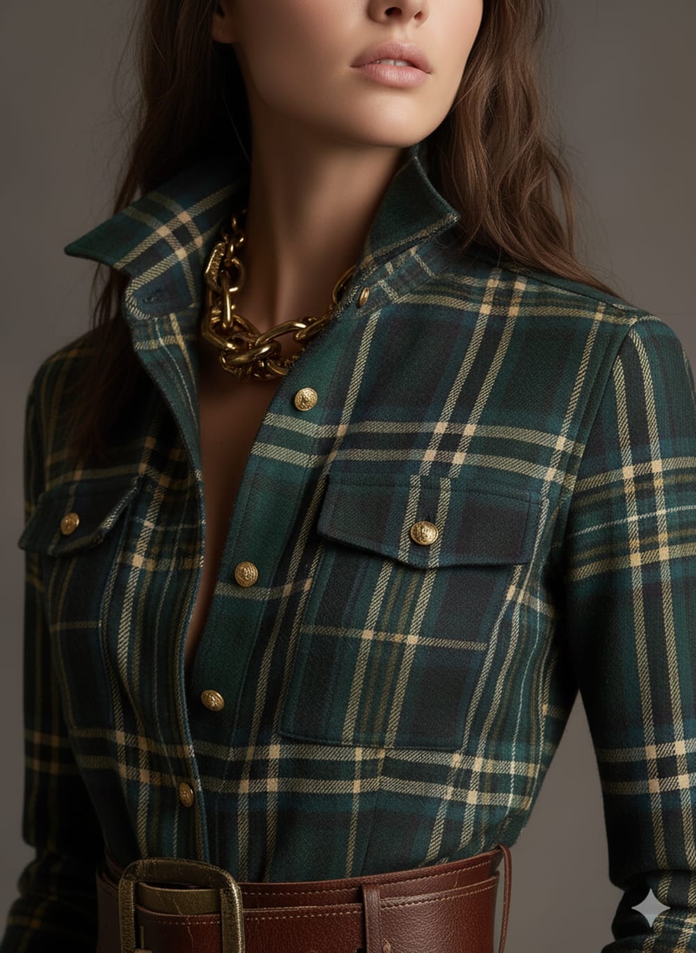 Women's Plaid Maxi Shirt Dress with Button Front - Romilly - Red Plaid