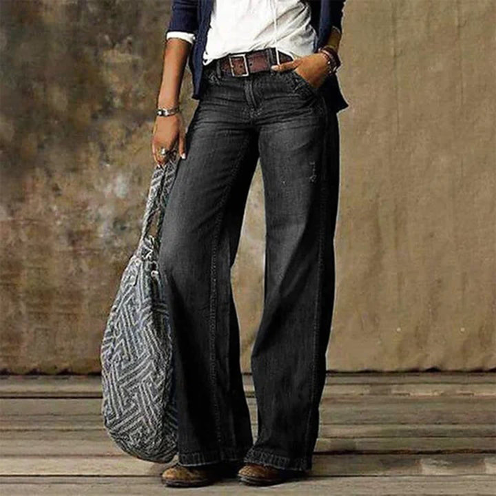 Women's Relaxed Wide Leg Jeans with Faded Wash - Margot - Charcoal