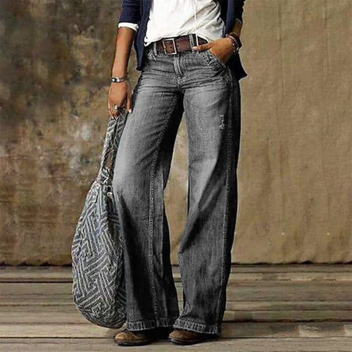 Women's Relaxed Wide Leg Jeans with Faded Wash - Margot - Light Grey