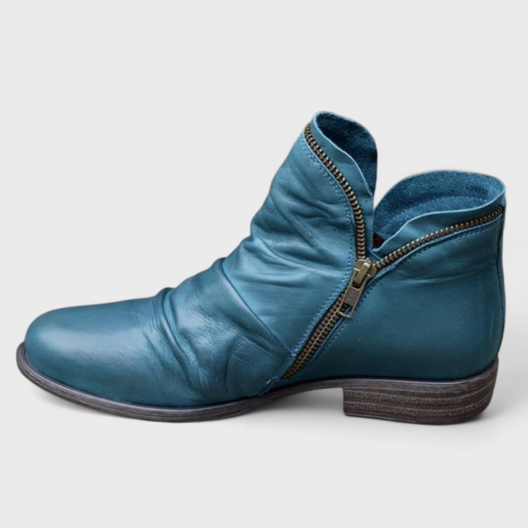 Women's Ruched Zip Ankle Boots - Isla - Blue