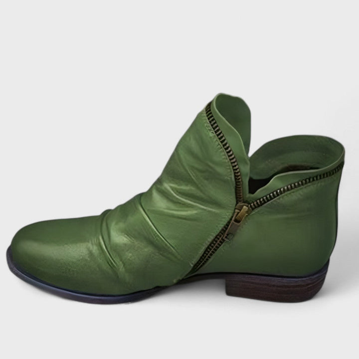 Women's Ruched Zip Ankle Boots - Isla - Green