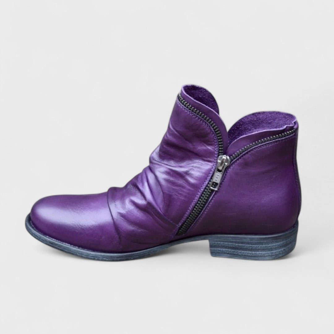 Women's Ruched Zip Ankle Boots - Isla - Purple