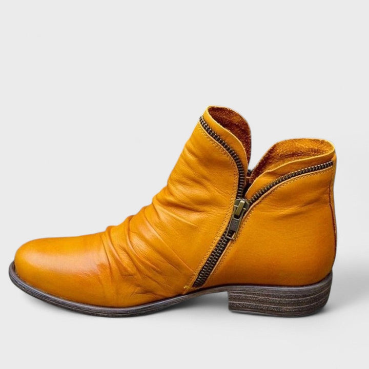 Women's Ruched Zip Ankle Boots - Isla - Yellow