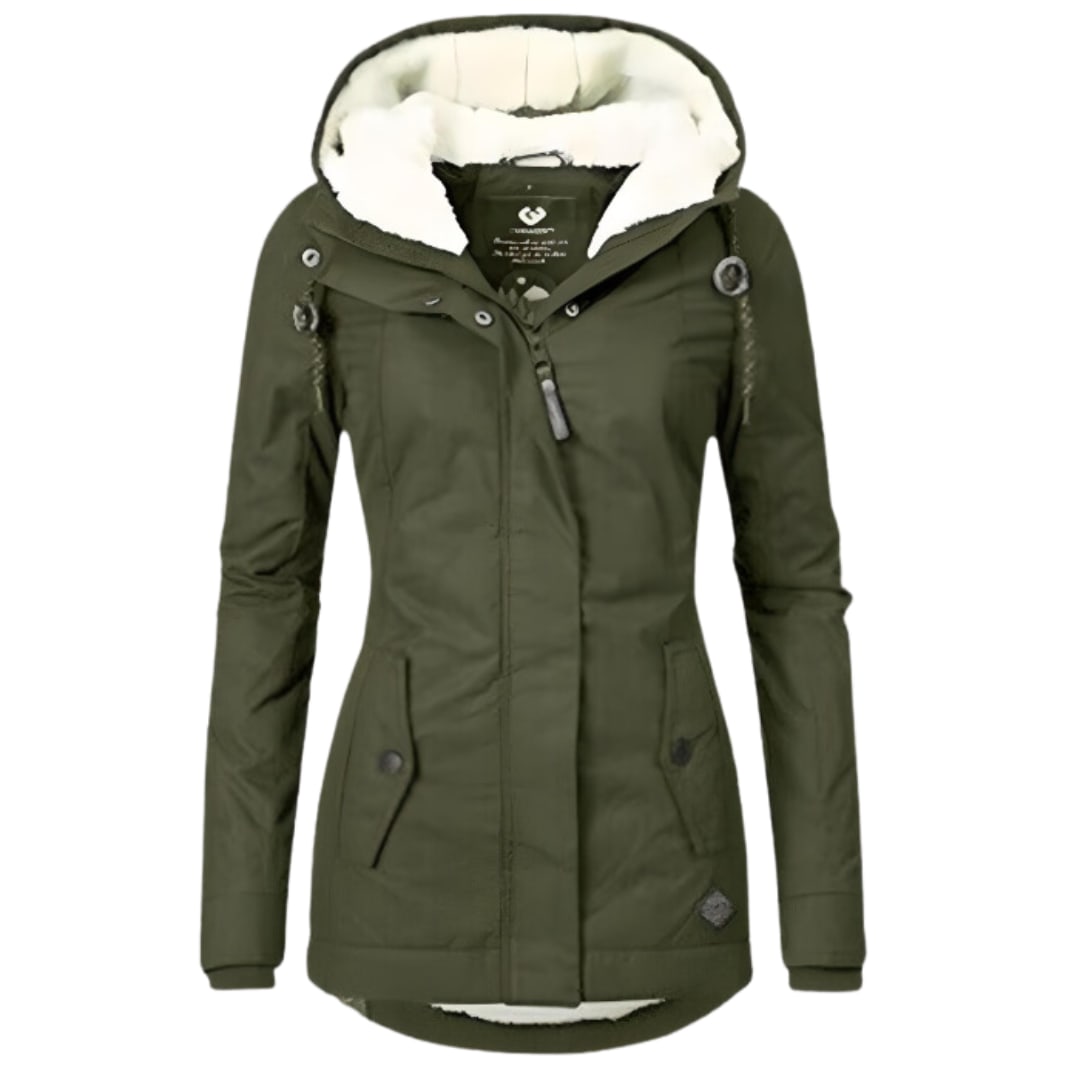 Women's Sherpa Lined Winter Jacket with Hood - Cordelia - Army Green