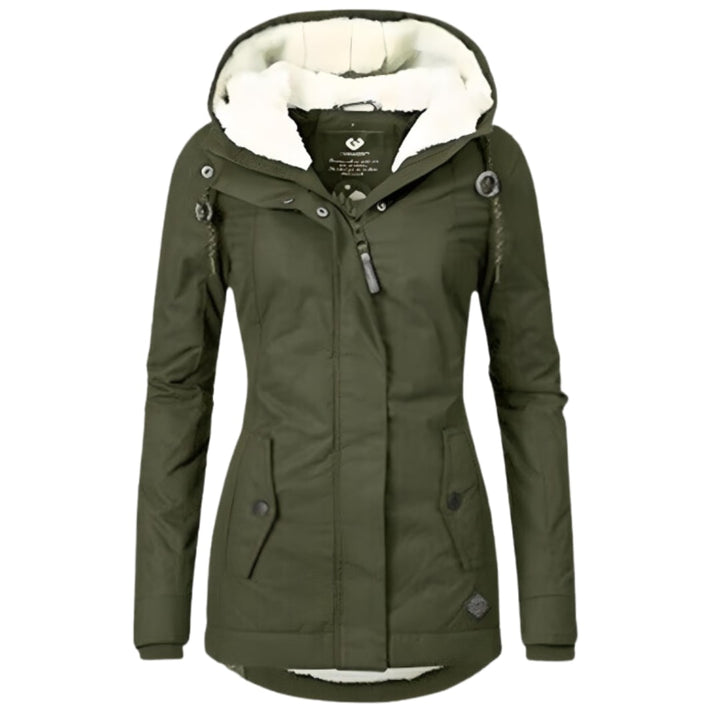 Women's Sherpa Lined Winter Jacket with Hood - Cordelia - Army Green