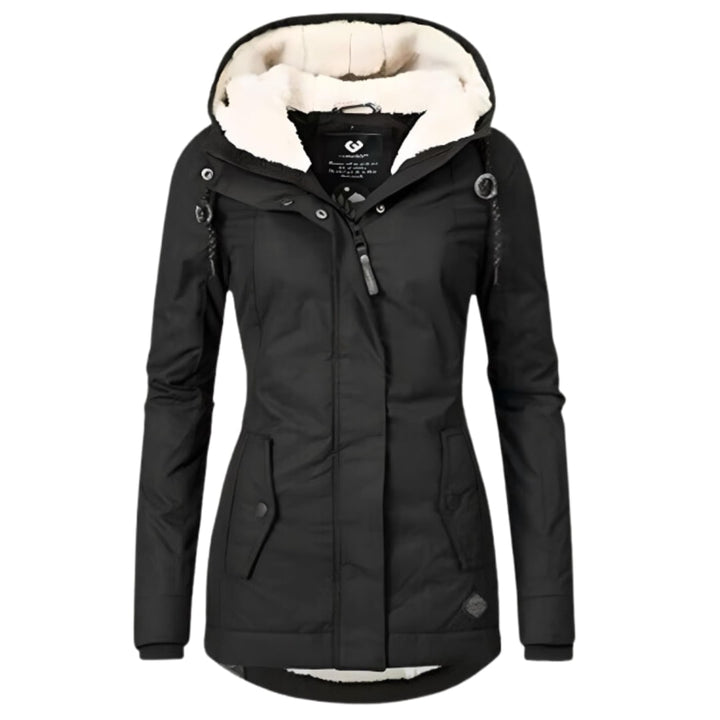 Women's Sherpa Lined Winter Jacket with Hood - Cordelia - Black