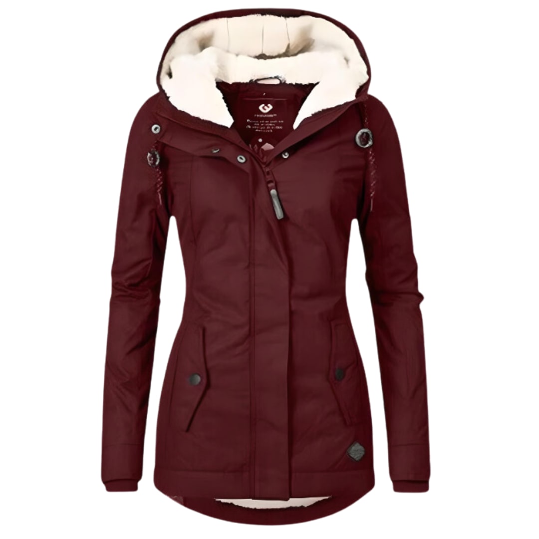 Women's Sherpa Lined Winter Jacket with Hood - Cordelia - Burgundy