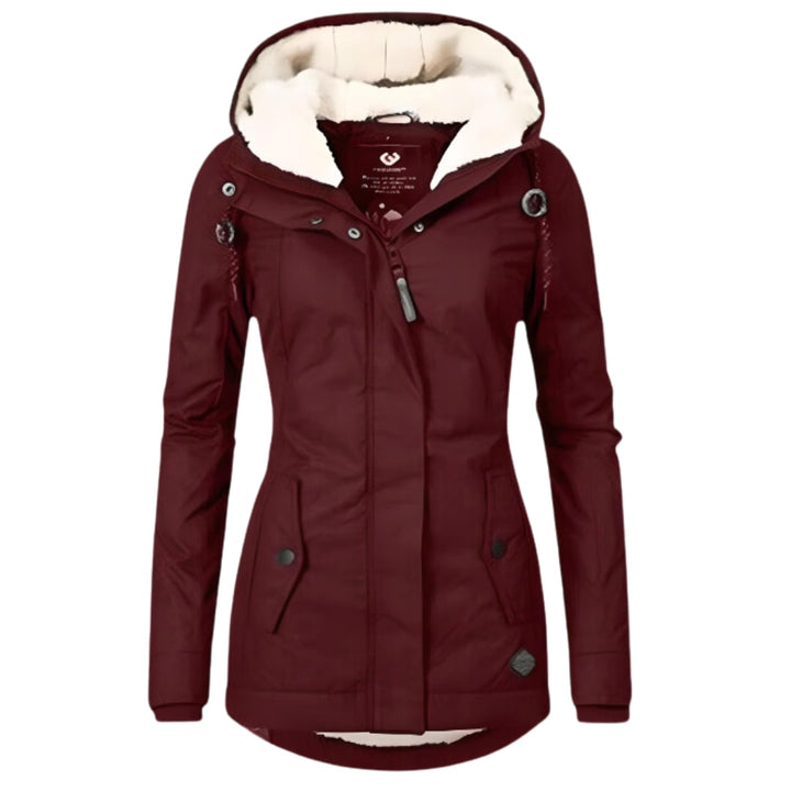 Women's Sherpa Lined Winter Jacket with Hood - Cordelia - Burgundy