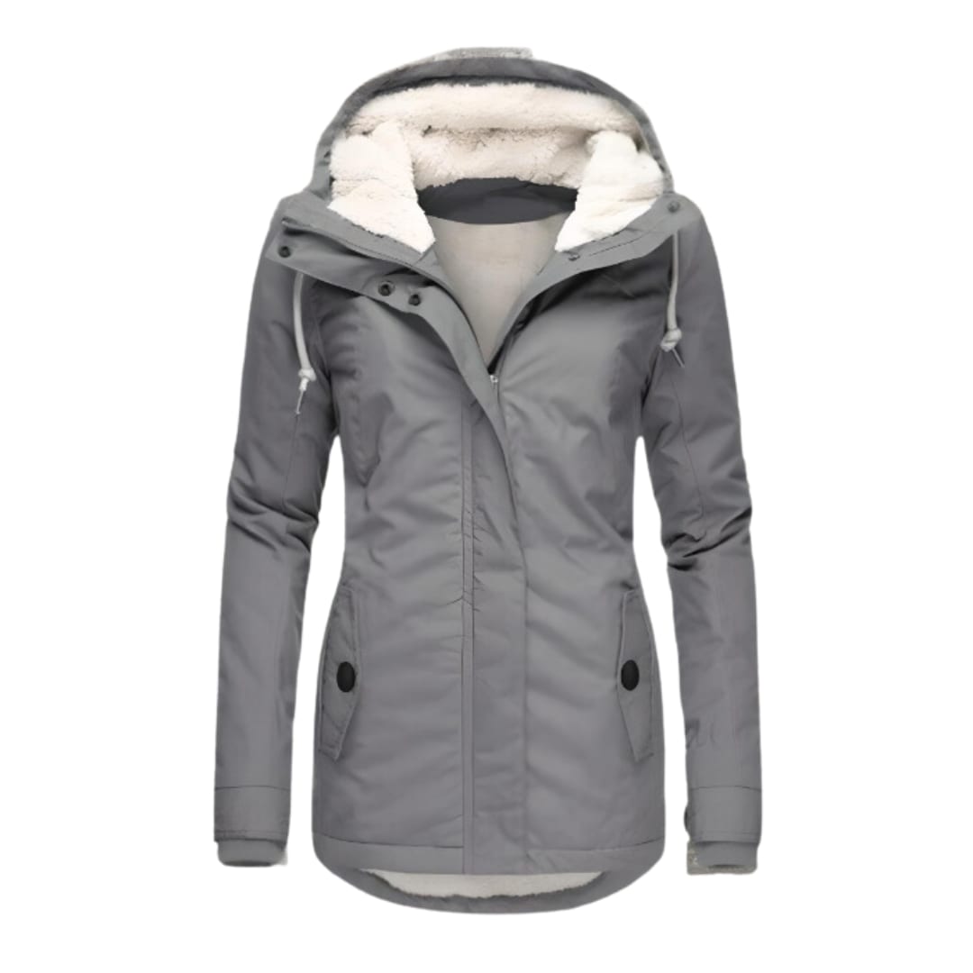 Women's Sherpa Lined Winter Jacket with Hood - Cordelia - Grey