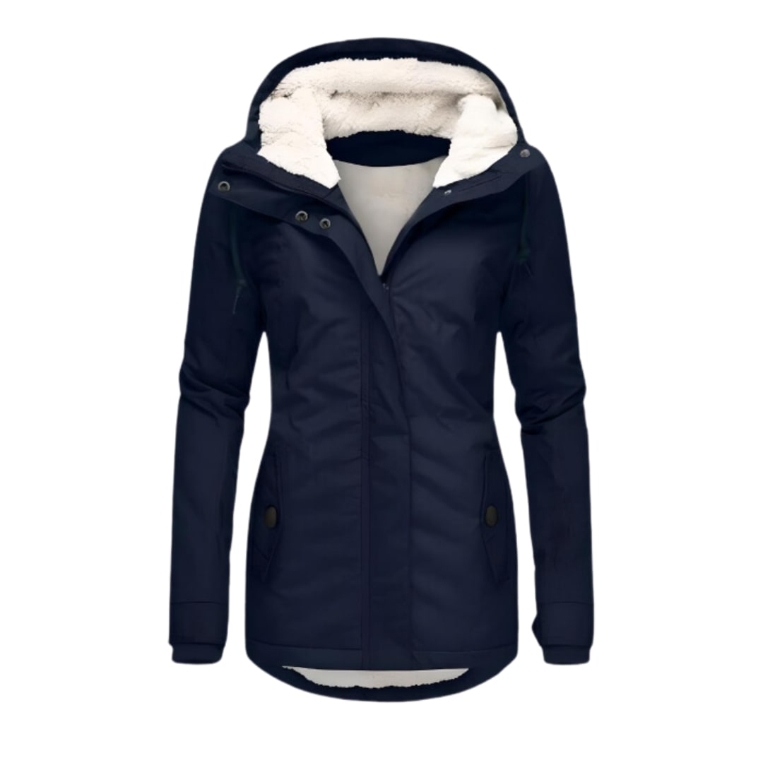 Women's Sherpa Lined Winter Jacket with Hood - Cordelia - Navy