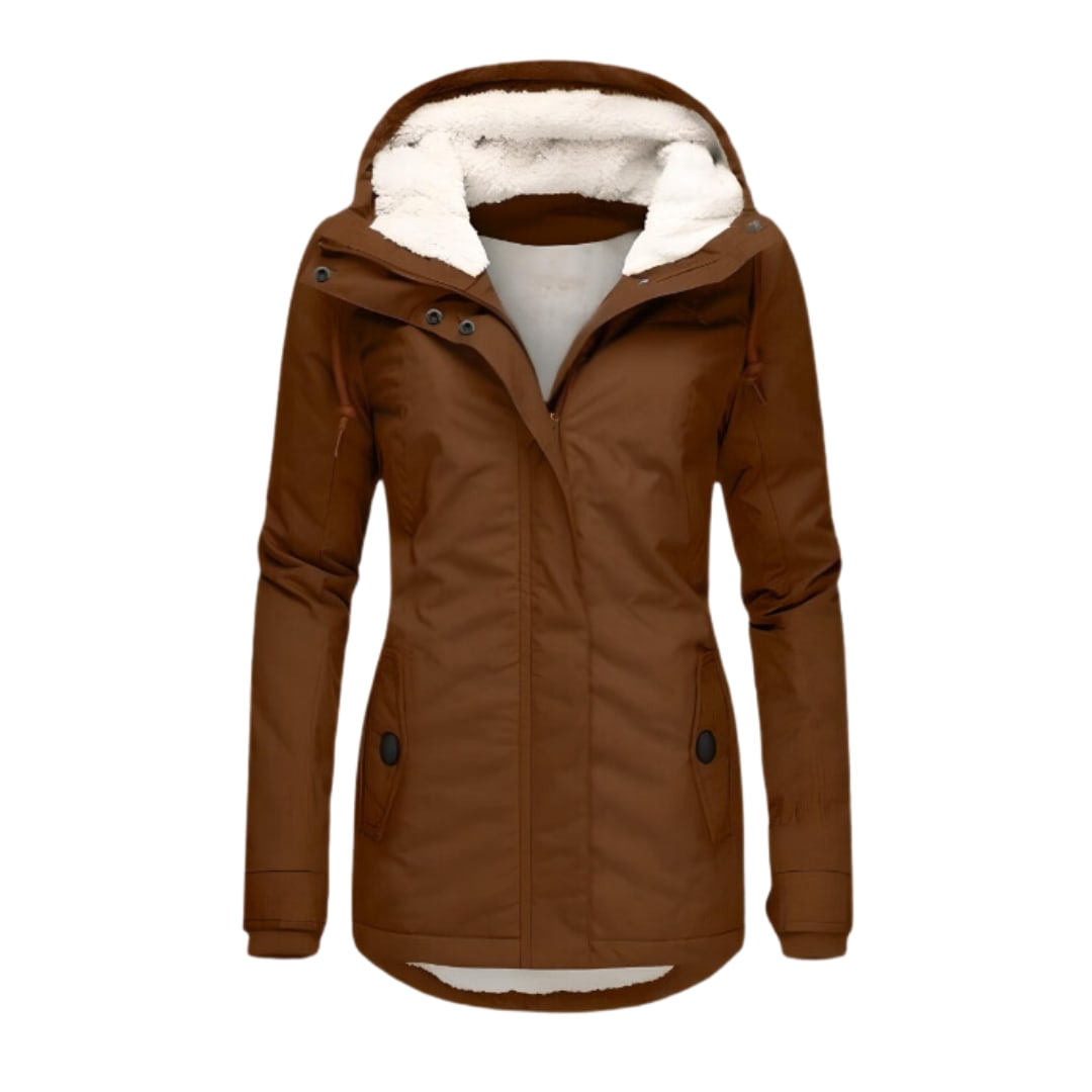 Women's Sherpa Lined Winter Jacket with Hood - Cordelia - Rust Brown