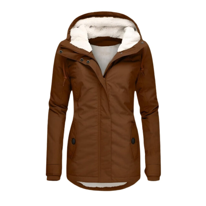 Women's Sherpa Lined Winter Jacket with Hood - Cordelia - Rust Brown