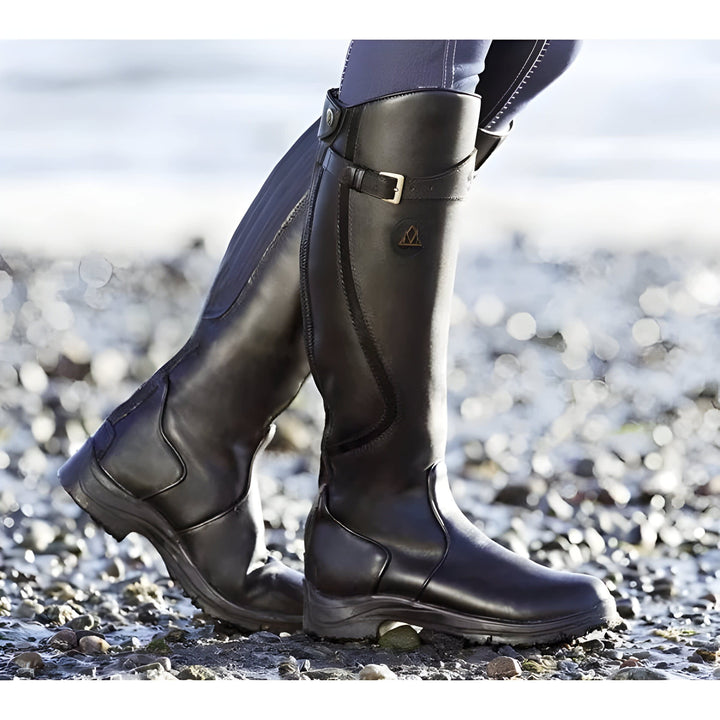 Women's Tall Equestrian Boots with Stretch Panel - Winifred - Black