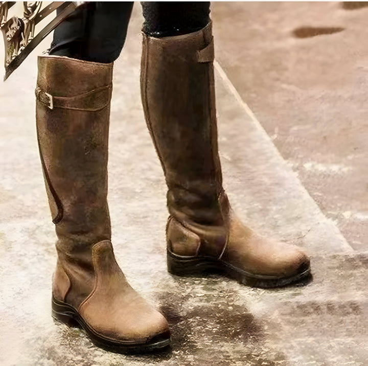 Women's Tall Equestrian Boots with Stretch Panel - Winifred - Brown