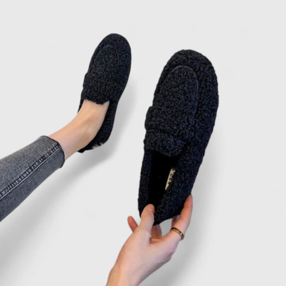 Women's Teddy Penny Loafers with Cosy Lining - Ottoline - Black