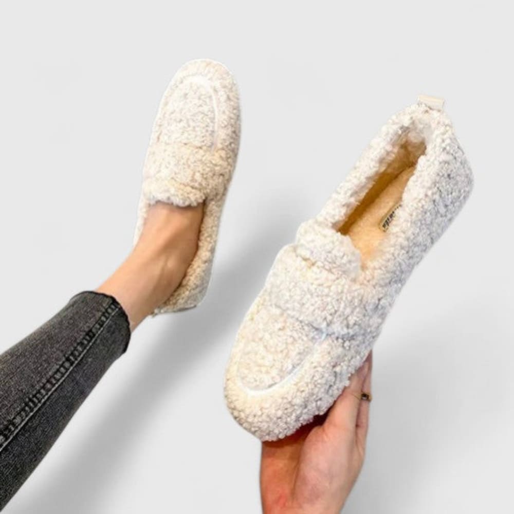 Women's Teddy Penny Loafers with Cosy Lining - Ottoline - Cream