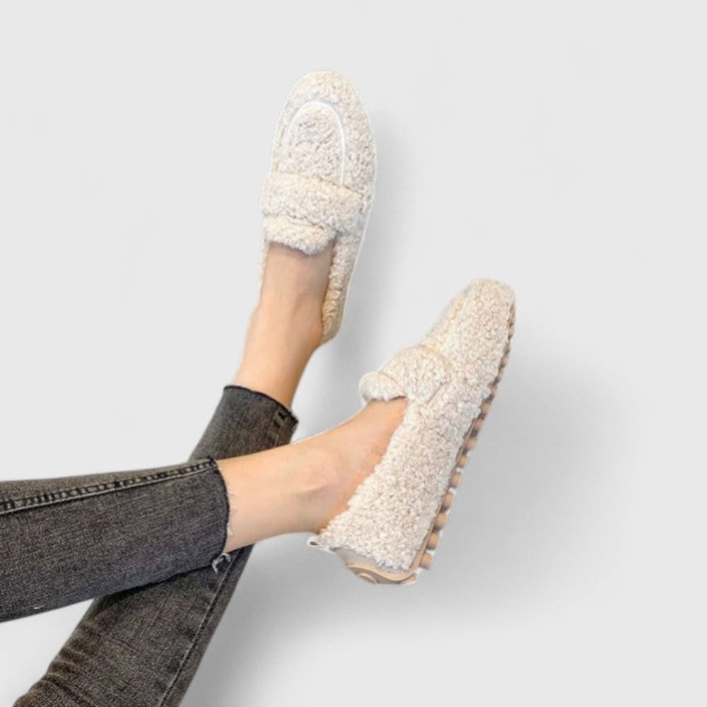 Women's Teddy Penny Loafers with Cosy Lining - Ottoline - Cream