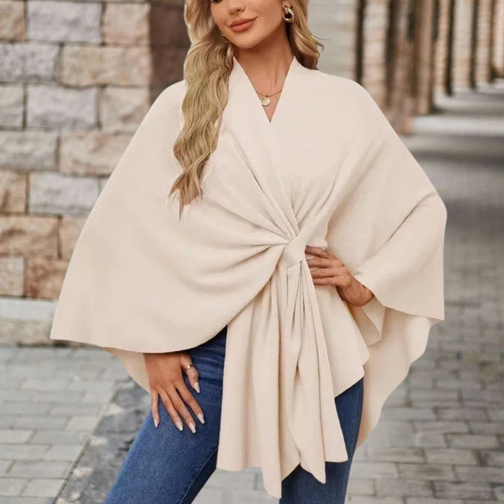 Women's Wrap Poncho with Front Knot - Rosamund - Cream