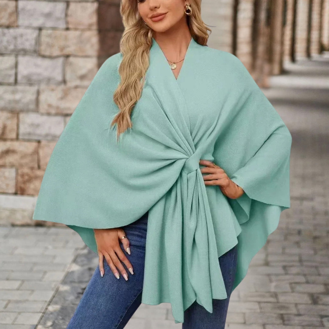 Women's Wrap Poncho with Front Knot - Rosamund - Mint
