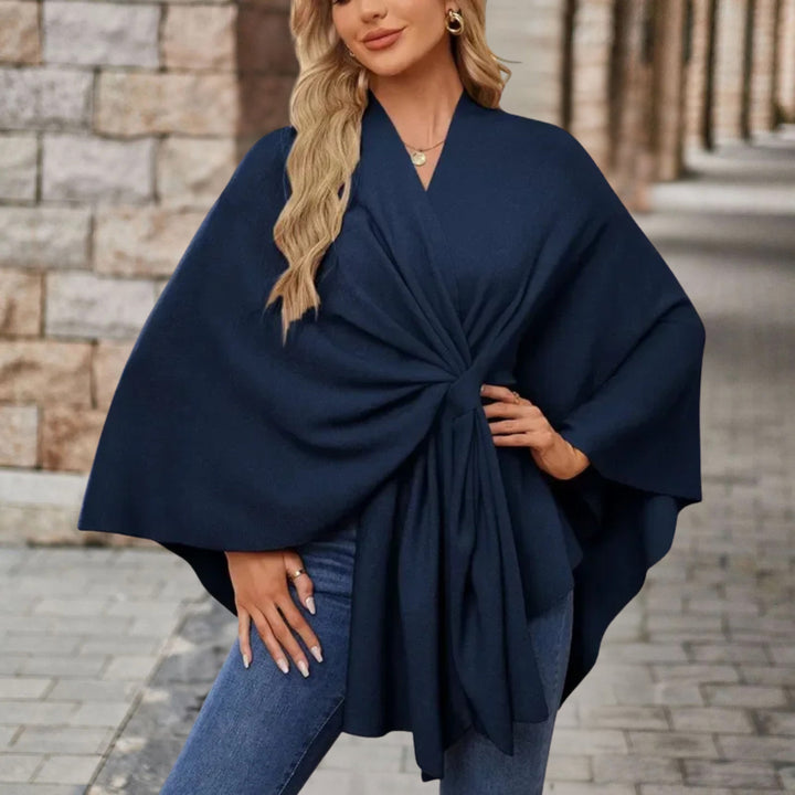 Women's Wrap Poncho with Front Knot - Rosamund - Navy