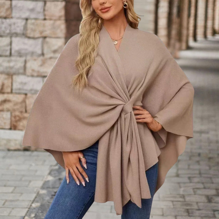 Women's Wrap Poncho with Front Knot - Rosamund - Oatmeal