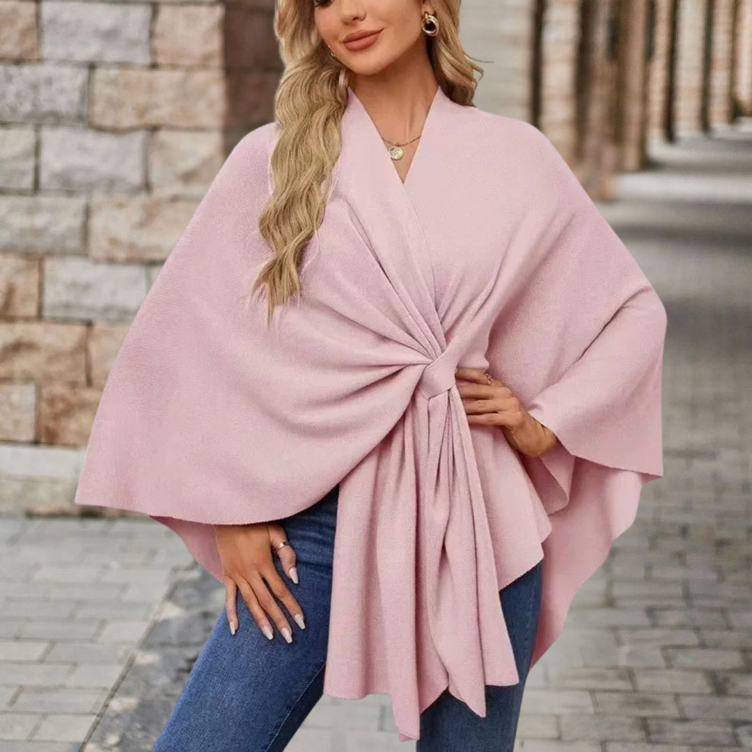 Women's Wrap Poncho with Front Knot - Rosamund - Pink