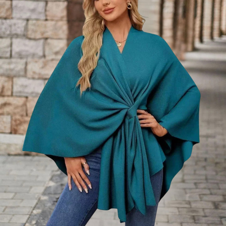 Women's Wrap Poncho with Front Knot - Rosamund - Teal