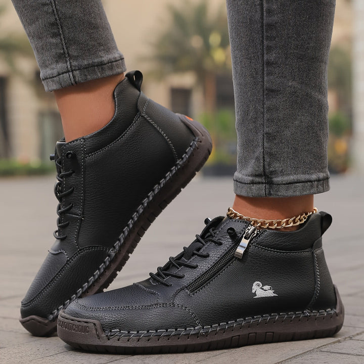 Women's Zip Up Walking Shoes with Laces - Lucinda - Black