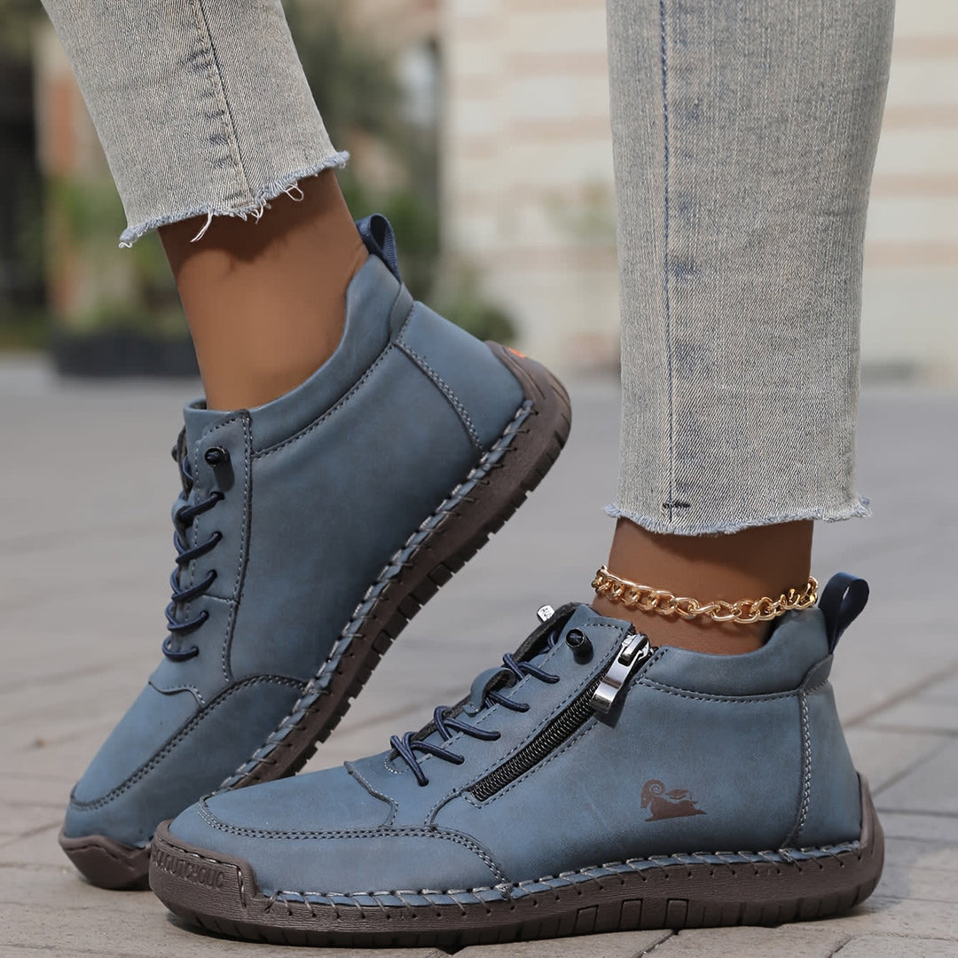Women's Zip Up Walking Shoes with Laces - Lucinda - Denim Blue