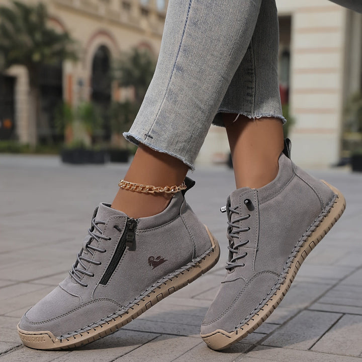 Women's Zip Up Walking Shoes with Laces - Lucinda - Grey