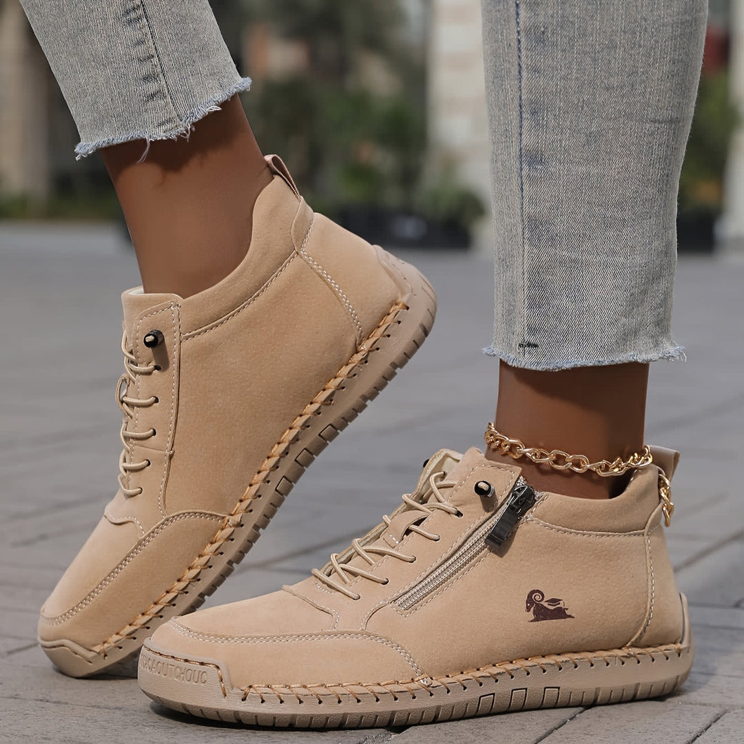 Women's Zip Up Walking Shoes with Laces - Lucinda - Khaki