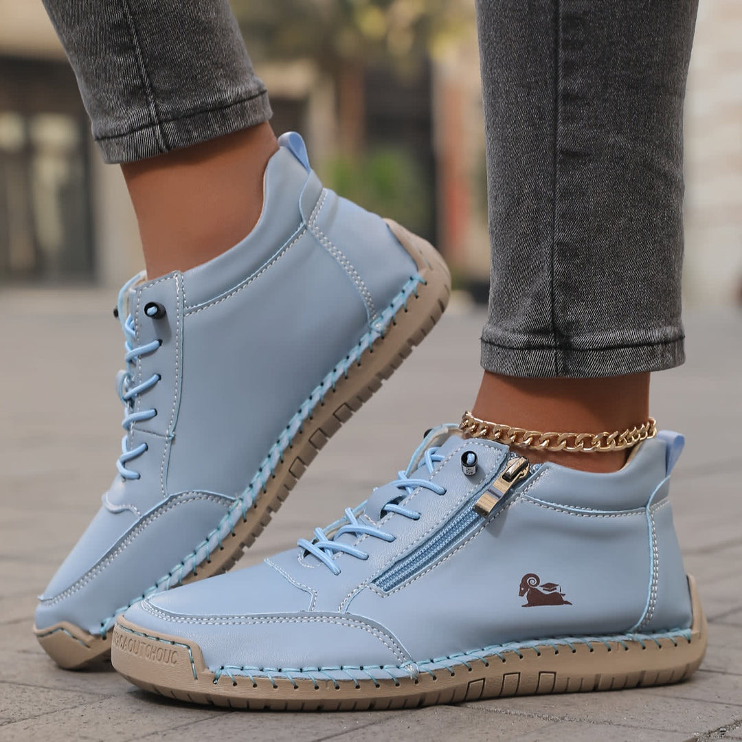 Women's Zip Up Walking Shoes with Laces - Lucinda - Light Blue