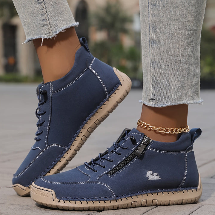 Women's Zip Up Walking Shoes with Laces - Lucinda - Navy