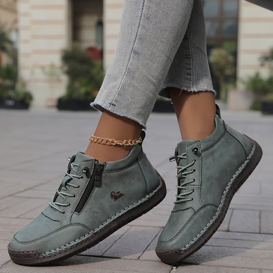 Women's Zip Up Walking Shoes with Laces - Lucinda - Sage Green