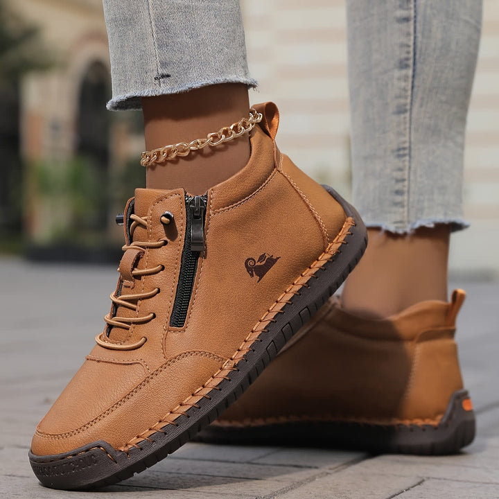 Women's Zip Up Walking Shoes with Laces - Lucinda - Tan