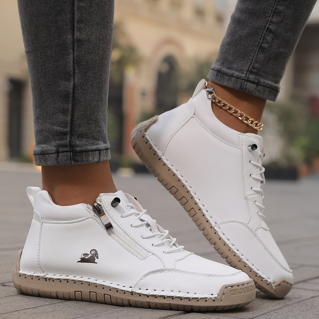 Women's Zip Up Walking Shoes with Laces - Lucinda - White